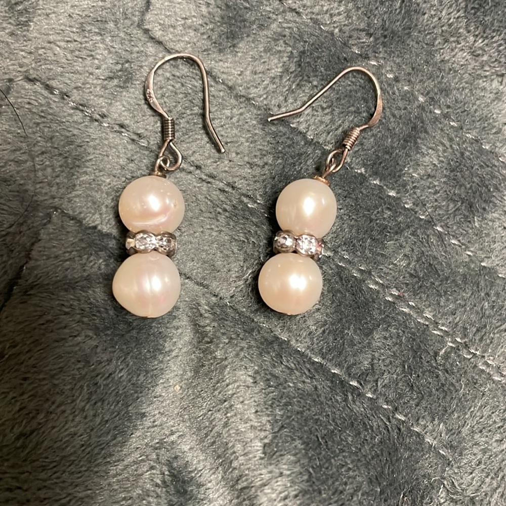 Genuine Pearl and Diamond Drop Earrings